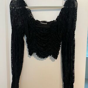 Urban Outfitters Black Lace Ruched Blouse